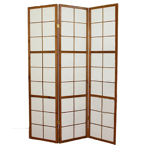 Pegane Paravent japonais Shoji en bois brun foncé de 3 pans