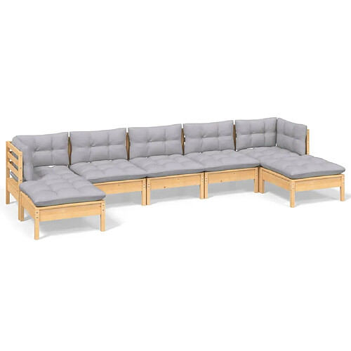 Maison Chic Salon de jardin 7 pcs + coussins - Mobilier/Meubles de jardin - Table et chaises d'extérieur gris bois de pin -MN22032