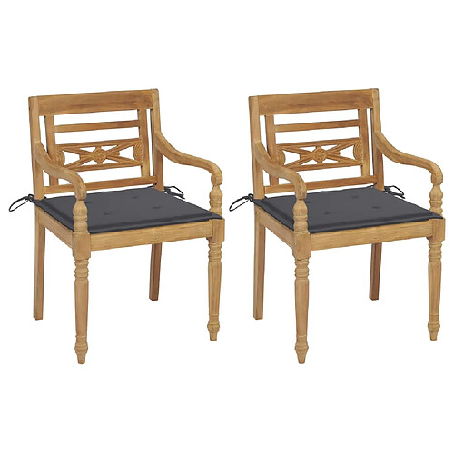 vidaXL Chaises Batavia lot de 2 avec coussins anthracite Bois de teck