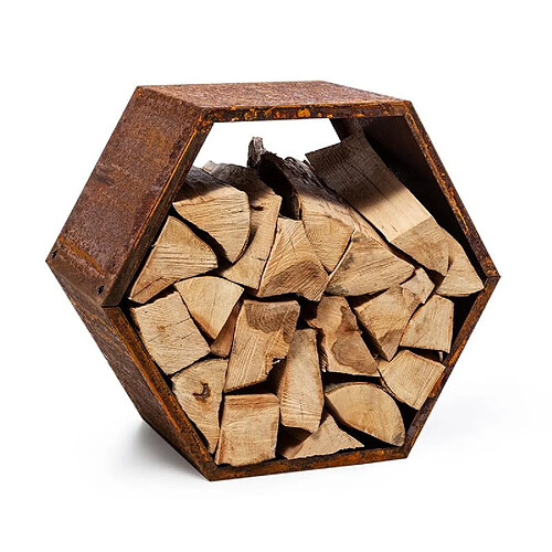 blumfeldt Firebowl Hexawood Rust Meuble de rangement pour le bois de forme hexagonale 50,2x58x32cm Blumfeldt