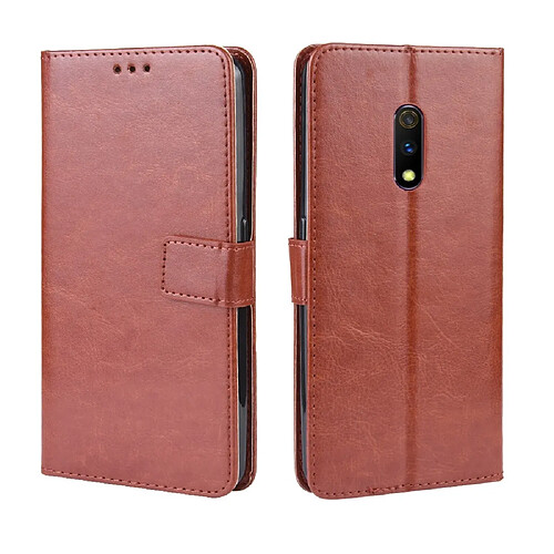 Wewoo Housse Coque en cuir à rabat horizontal Texture rétro Crazy Horse pour OPPO Realme X / OPPO K3avec porte-carte et fentes cartes et cadre photo Marron