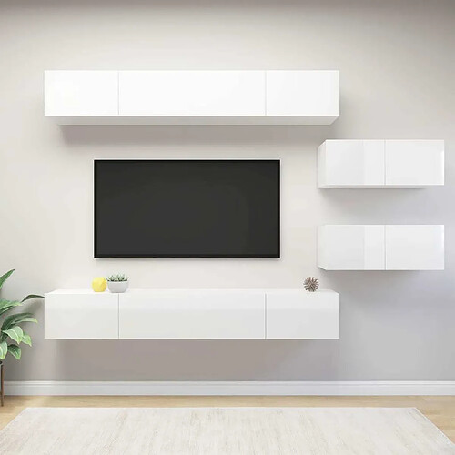 Maison Chic Ensemble de meubles TV 6 pcs | Banc TV Moderne pour salon | Meuble de Rangement - Blanc brillant Aggloméré -MN60936