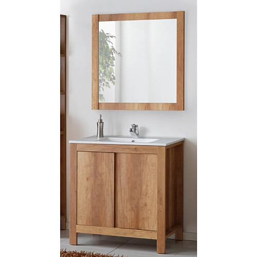 Ac-Deco Ensemble meuble vasque + miroir - Bois - 80 cm - Classic Oak