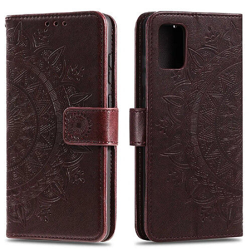 Etui en PU empreinte fleur cool marron pour votre Samsung Galaxy A31