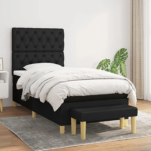 Maison Chic Lit Adulte - Lit simple Lit à sommier tapissier et matelas moelleux - Meuble de Chambre - Noir 80x200 cm Tissu -MN83149