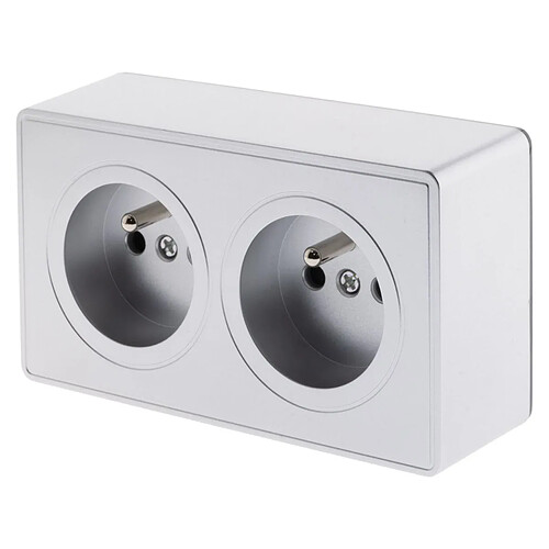 Prise double 16A en saillie silver - gamme Vulco - Zenitech