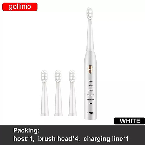 Universal Brosse à dents électrique acoustique Brosse à minuterie adulte 5 modes Chargeur USB Brosse à dents rechargeable Tête de remplacement GL15A (GL15 blanc 4 têtes)