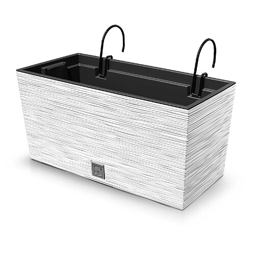 Macetero color blanco, con depósito y ganchos para colgar, colección FURU, de 39,5 x 18,5 x 19,5 cm, capacidad de 8 L. Prosperplast