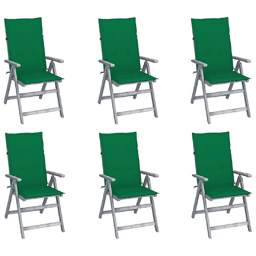 vidaXL Chaises inclinables de jardin lot de 6 et coussins Bois acacia