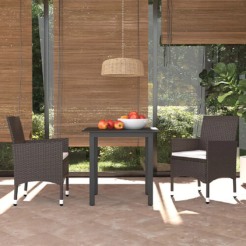 vidaXL Ensemble à dîner de jardin avec coussins 3 pcs poly rotin brun