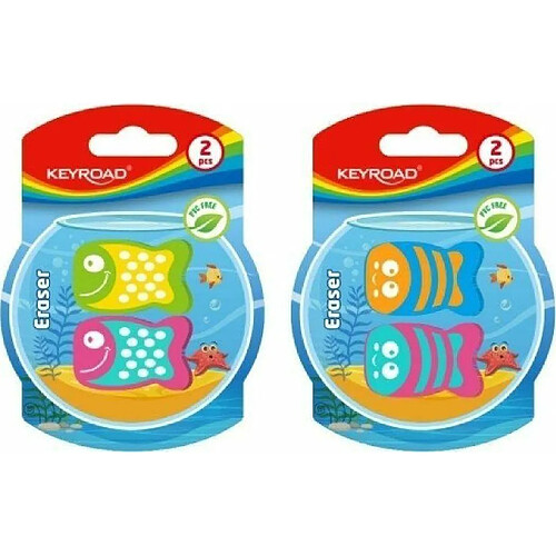 KEYROAD Gomme - Poissons/Crayon de couleur / 2 pièces / Blister / Mélange de couleurs / Idéal pour l'école et le bureau