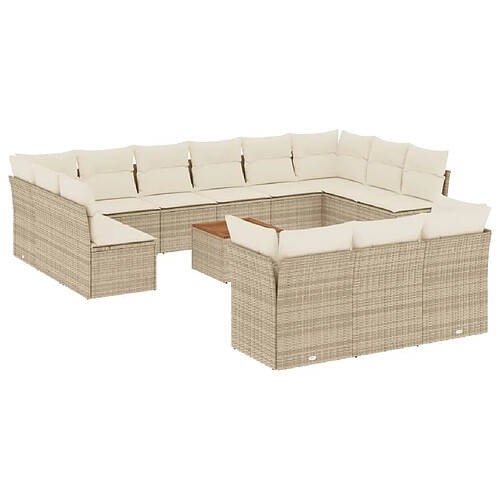 Maison Chic Salon de jardin avec coussins 14 pcs | Ensemble de Table et chaises | Mobilier d'Extérieur beige résine tressée -GKD74218