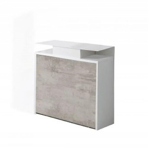 Inside 75 Console extensible Design BALTO PLUS blanc avec table pliante gris béton et 6 chaises intégrées taupe