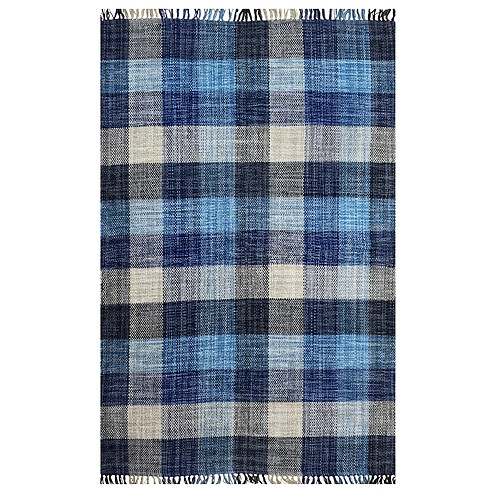 Alter Tapis sacramento moderne, style kilim, 100% coton, bleu, 110x60cm