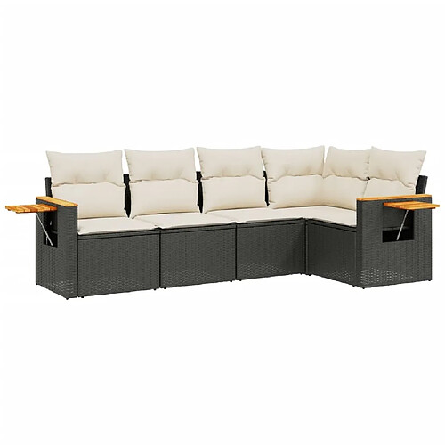 Maison Chic Salon de jardin 5 pcs avec coussins | Ensemble de Table et chaises | Mobilier d'Extérieur noir résine tressée -GKD24445