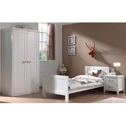 Mes Ensemble lit 90x200cm avec chevet et armoire 2 portes blanc - LAMBIS