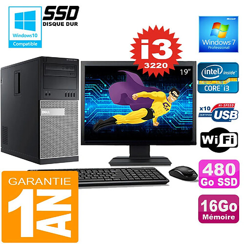 PC Tour DELL 7010 Core I3-3220 Ram 16Go Disque 480 Go SSD Wifi W7 Ecran 19" · Occasion