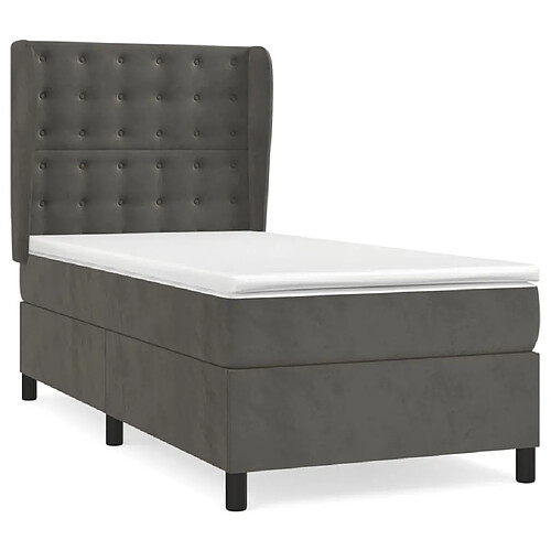 Maison Chic Lit adulte- Lit + matelas,Sommier à lattes de lit et matelas Gris foncé 90x200 cm Velours -GKD28236