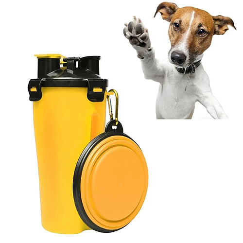 Wewoo Distributeur d'Eau Animaux jaune pour de compagnie avec un bol pliant Bouteille et de nourriture à double usage portative extérieure