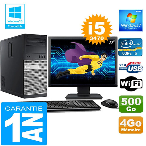 PC Tour DELL 7010 Core I5-3470 Ram 4Go Disque 500 Go Wifi W7 Ecran 22" · Occasion