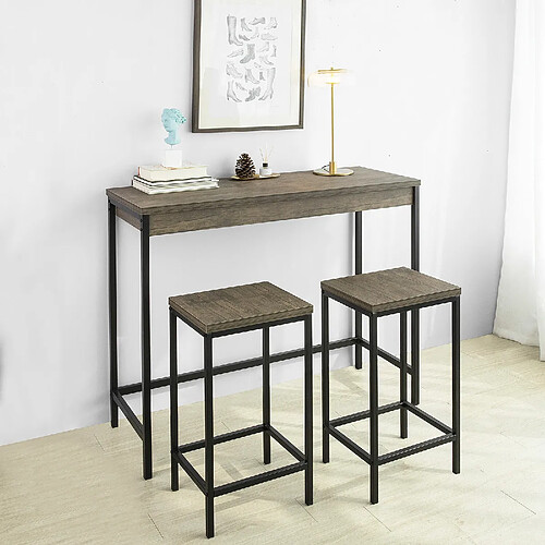 SoBuy OGT30-N Lot Table et Tabourets de Bar de Style Industriel Ensemble Table de Bar + 2 Tabourets Jeu de Bar Table Haute