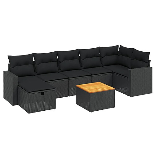 Maison Chic Ensemble Tables et chaises d'extérieur 8 pcs avec coussins,Salon de jardin noir résine tressée -GKD859559