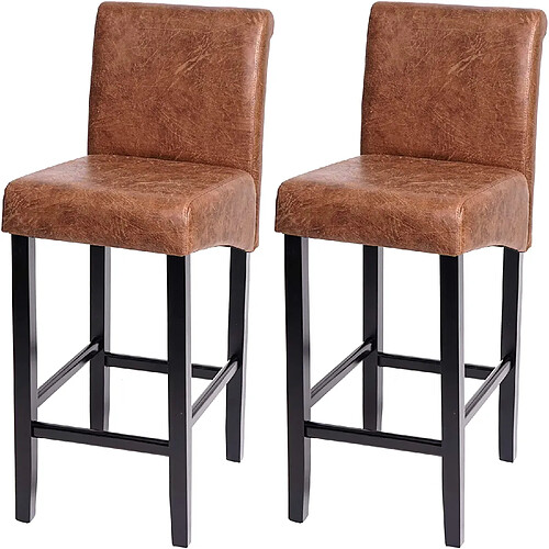 Decoshop26 Lot de 2 tabourets de bar en synthétique aspect daim marron vieilli pieds foncé TDB04008