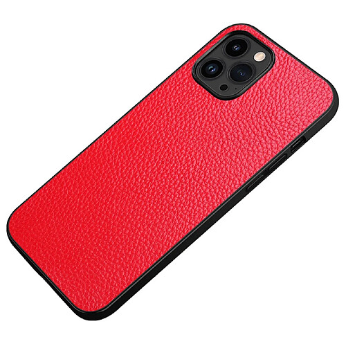 Coque en TPU + cuir véritable texture litchi, anti-écaillage pour votre iPhone 14 Pro - rouge