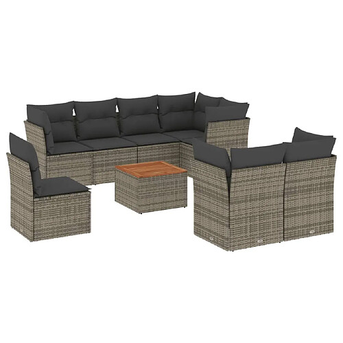 Maison Chic Salon de jardin 9 pcs avec coussins | Ensemble de Table et chaises | Mobilier d'Extérieur gris résine tressée -GKD27760