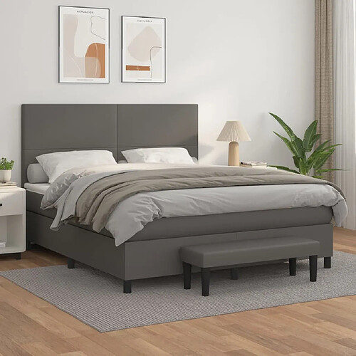 vidaXL Sommier à lattes de lit avec matelas Gris 160x200 cm Similicuir