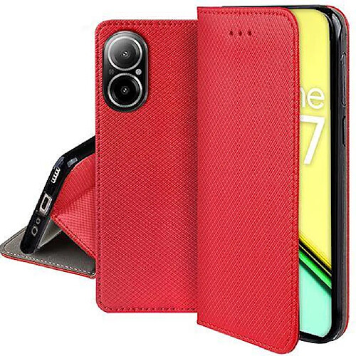 Htdmobiles Housse etui portefeuille avec coque interieure en silicone pour Realme C67 4G + film ecran - ROUGE MAGNET