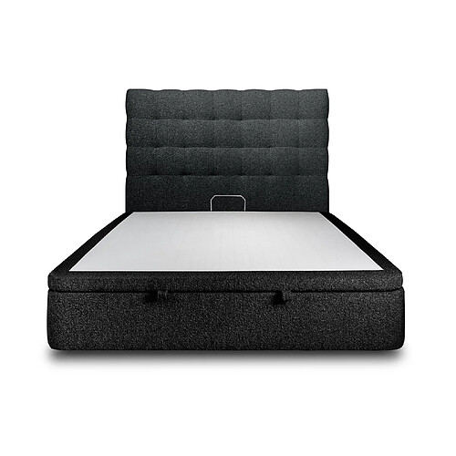 Sommeil de plomb Lit coffre 180x200cm avec tête de lit capitonnée Bouclette Noir - Hauteur totale : 39cm