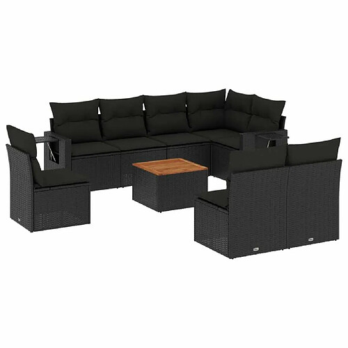 Maison Chic Salon de jardin 9 pcs avec coussins | Ensemble de Table et chaises | Mobilier d'Extérieur noir résine tressée -GKD16623