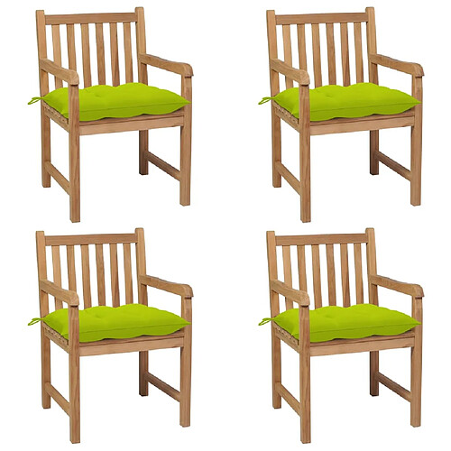 vidaXL Chaises de jardin lot de 4 avec coussins vert vif Teck solide