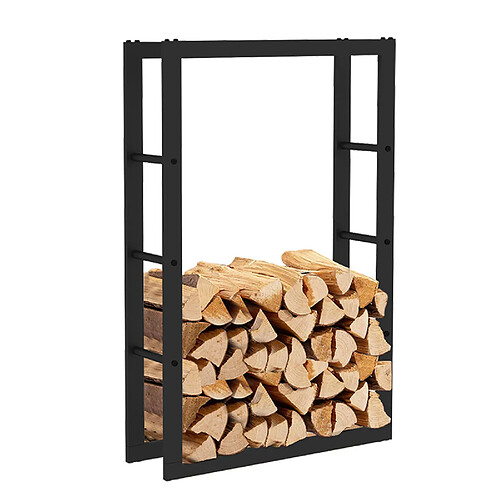 Range-Bûches d'Intérieur Kekai Rack III 60x25x100 cm Rangement à Bois avec Structure en Acier Galvanisé, Couleur Noir