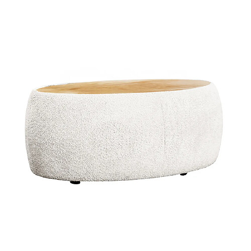 Bestmobilier Mahina - table basse ovale - en tissu bouclette et plateau en bois - 114 cm