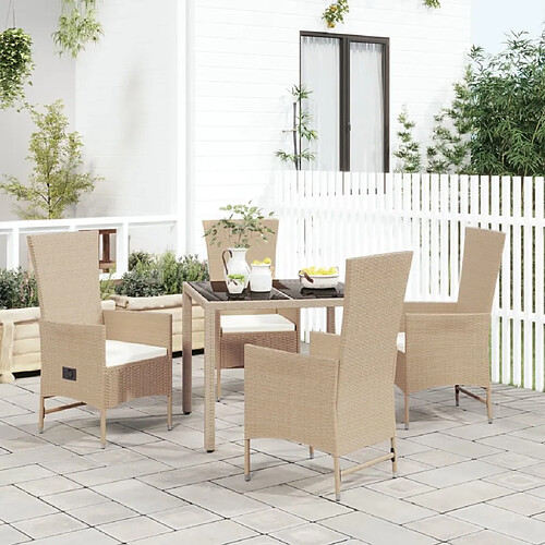 Ensemble salle à manger de jardin 5 pcs,Table et chaise à dîner d'extérieur Beige poly rotin -MN40416