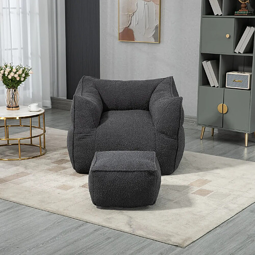 KOMHTOM Fauteuil à double sac de haricots confortable, Lazy Susans d'intérieur super doux, sac de haricots spécial moderne avec accoudoirs, noir