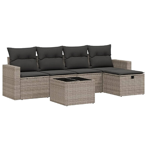 Maison Chic Ensemble Tables et chaises d'extérieur 6pcs avec coussins,Salon de jardin gris résine tressée -GKD818583