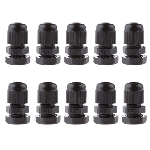 10pcs plastique noir IP68 étanche PG7 étoupe Range Connector 3-6.5mm