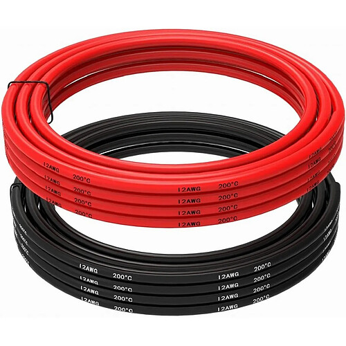 Fil de Silicone 12 AWG Fil Électrique Flexible 5 Mètres [2,5 m Noir & 2,5 m Rouge] Fil de Cuivre Étamé Câble Résistance