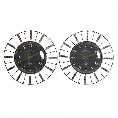 Look & Feel Horloge Murale DKD Home Decor Verre Argenté Doré Fer (2 pcs) (70 x 7 x 70 cm)