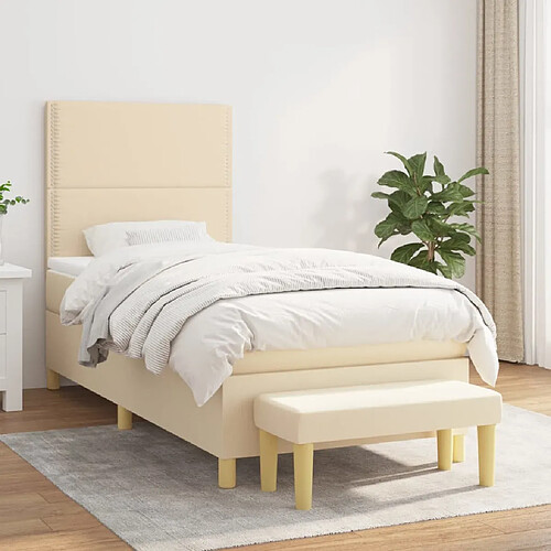 vidaXL Sommier à lattes de lit avec matelas Crème 90x200 cm Tissu