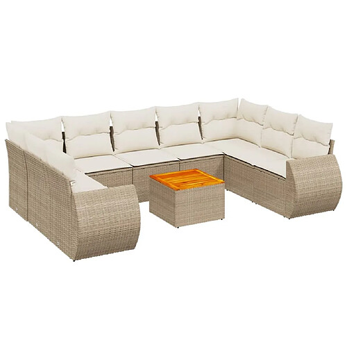 Maison Chic Salon de jardin avec coussins 10 pcs, Ensemble Tables et chaises de jardin, beige résine tressée -GKD359710