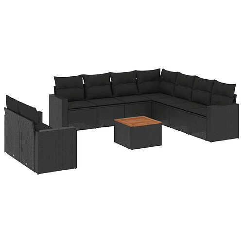 Maison Chic Salon de jardin 10 pcs avec coussins | Ensemble de Table et chaises | Mobilier d'Extérieur noir résine tressée -GKD14192