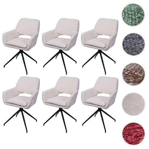 Mendler Lot de 6 chaises de salle à manger HWC-N74, chaise de cuisine, pivotante Auto-Return, tissu chenille (490g/m²) Oeko-Tex ~ crème