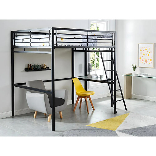 Vente-Unique Lit mezzanine CASUAL II - 140 x 190 cm - plateforme bureau - Anthracite + matelas