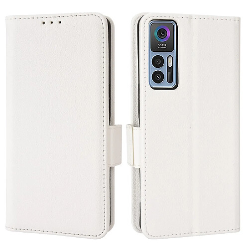 Etui en PU texture litchi, double fermoir magnétique avec support, blanc pour votre TCL 30 4G/5G/TCL 30 +