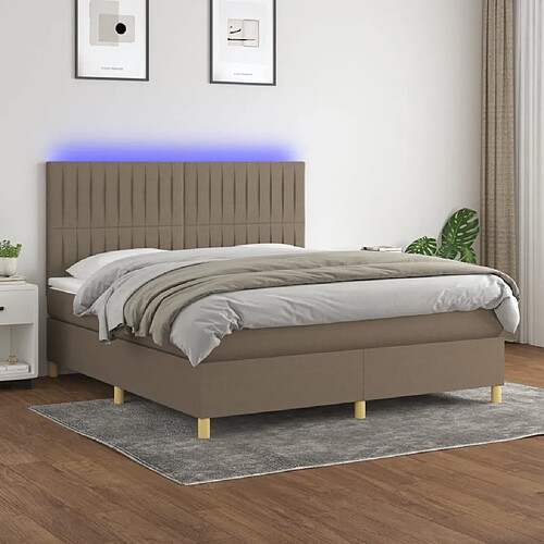 vidaXL Sommier à lattes de lit et matelas et LED Taupe 180x200cm Tissu