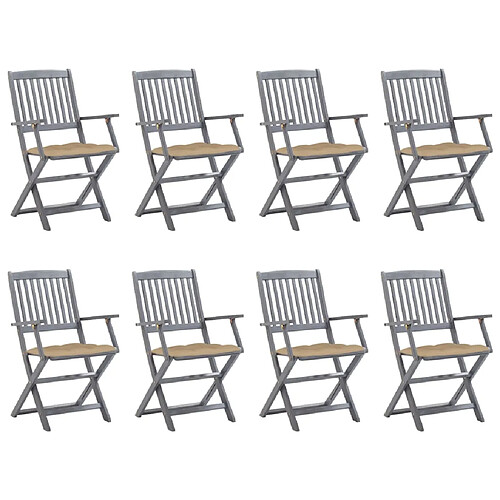 vidaXL Chaises pliables d'extérieur lot de 8 et coussins Bois d'acacia